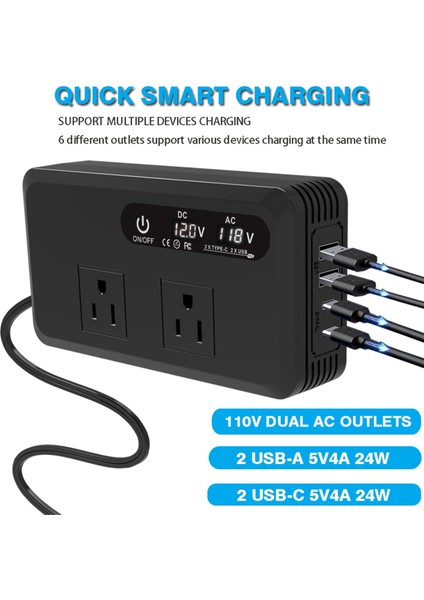 200W Araç Inverter Dc 12V - 110V Ac Güç Invertörleri USB Bağlantı Noktaları Şarj Cihazı Adaptörü Araç Fiş Dönüştürücü LED Ekran Us Fişi (Yurt Dışından) fırsatları