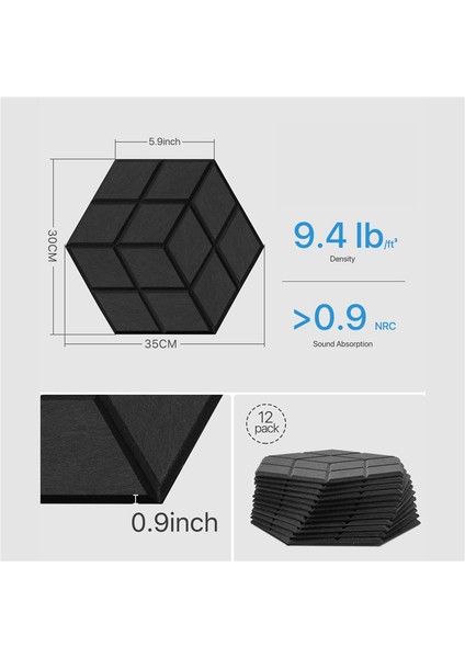 12 Paket Kendinden Yapışkan Akustik Ses Geçirmez Köpük Panelleri 13.8 x 12 X0.4inch, Stüdyolar/kayıt Stüdyoları/ofisleri Için, Siyah (Yurt Dışından) fiyatları
