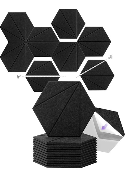 12 Paket Akustik Köpük Panelleri 12X10X6X0.4 Inç, Kendi Kendine Yapışkan Ses Geçirmez Köpük Duvar Panelleri, Akustik Için Siyah (Yurt Dışından)