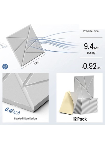 12 Pack Akustik Paneller Kendi Yapışkanlı, 12X 12X 0.4 Inç Ses Geçirmez Köpük Paneller, Ses Panelleri Yüksek Yoğunluk, Beyaz (Yurt Dışından) fırsatları