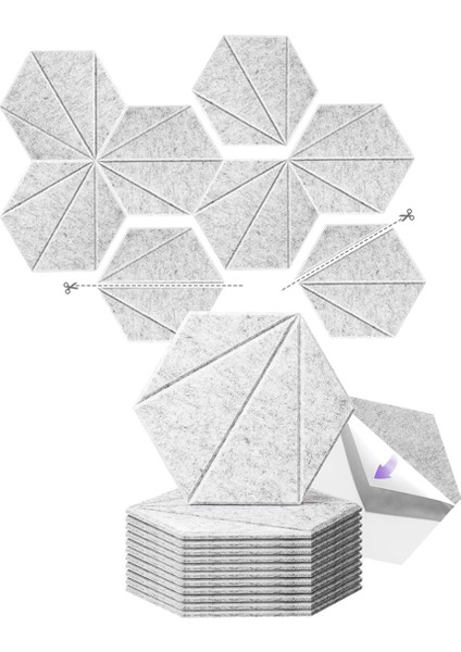 12 Paket Akustik Köpük Panelleri 12X10X6X0.4 Inç, Kendi Kendine Yapışkan Ses Geçirmez Köpük Duvar Panelleri, Akustik Gümüş Gri Için (Yurt Dışından)