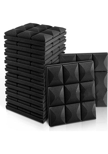 12PCS Akustik Köpük Paneller Ses Geçirmez Köpük Duvar Panelleri Stüdyo Ses Geçirmez Köpük Ses Yalıtımı Duvarı Ktv Oda-Siyah (Yurt Dışından)