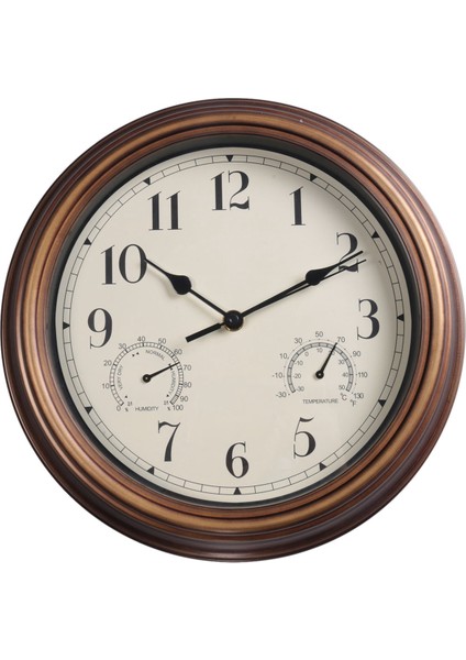 12 Inç Duvar Saati, Termometre ve Higrometre Ekranlı Retro Su Geçirmez Saat, Iç Mekan/dış Mekan Için Gürültüsüz Saat (Yurt Dışından)