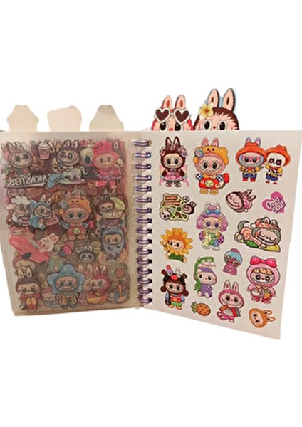 Kawaii Labubu Sticker Defter Seti Anahtarlık Hediyeli 1 Adet Renkli ve Eğlenceli modelleri