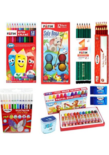 Okul Kırtasiye Seti 12 Renk Kuru Boya Sulu Boya Pastel Kalemler ve Silgiler fiyatları