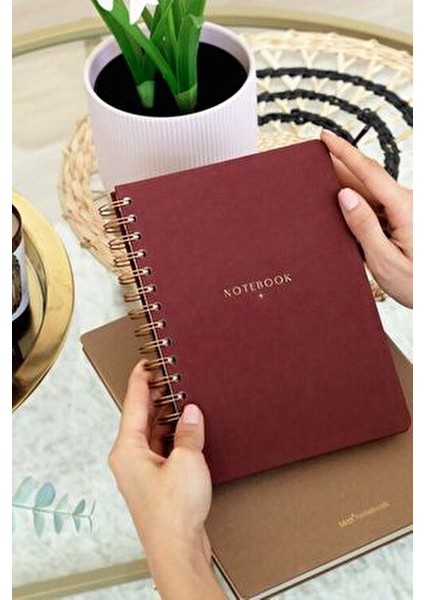 A5 Spiralli Keten Not Defteri Bordo 15x21 cm 104 Yapraklı Kullanışlı Defter