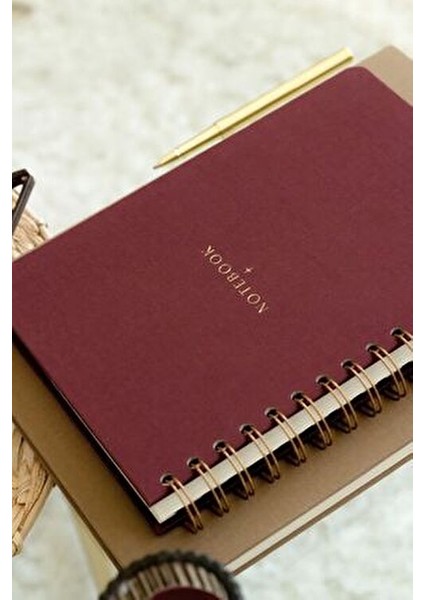 A5 Spiralli Keten Not Defteri Bordo 15x21 cm 104 Yapraklı Kullanışlı Defter