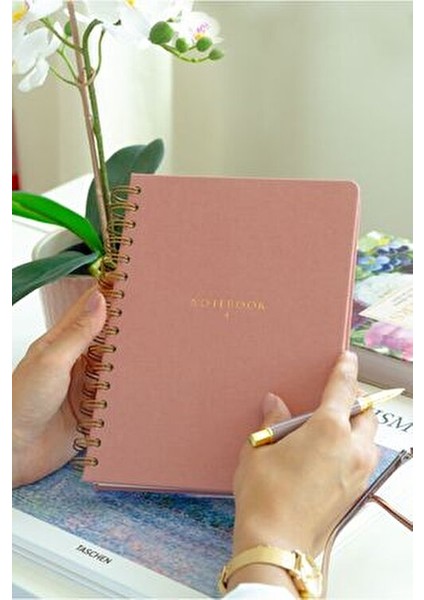 A5 Spiralli Keten Not Defteri Pembe 15x21 cm 104 Yapraklı Kullanım Kolaylığı
