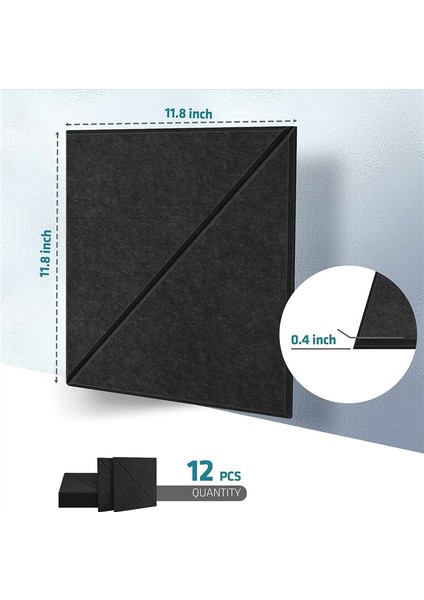 12 Paket Akustik Panel, 12 x 12 Inç Dekoratif Ses Yalıtma Panelleri, Duvar ve Tavan Akustik Paneller Siyah (Yurt Dışından) fırsatları