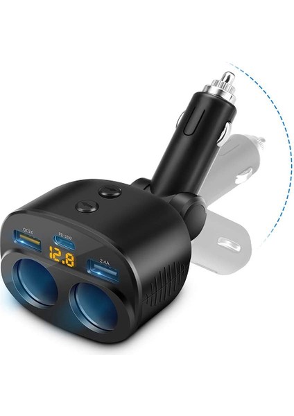 Araba Şarj Cihazı Qc 3.0 2 Soket Ayırıcı Adaptörü Çift USB Pd 18W, Araba Telefonu Için LED Voltaj Ekranlı 18W Gps Dash Cam (Yurt Dışından) fiyatları