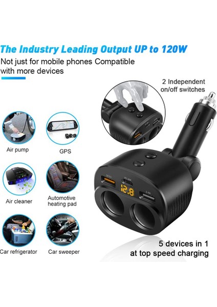 Araba Şarj Cihazı Qc 3.0 2 Soket Ayırıcı Adaptörü Çift USB Pd 18W, Araba Telefonu Için LED Voltaj Ekranlı 18W Gps Dash Cam (Yurt Dışından) modelleri