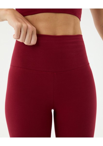 Kadın Bordo Koyu Kırmızı Flare Tayt - Yüksek Bel, Dize Kadar Oturan İspanyol Paça Tayt, Spor ve Günlük Kullanım fırsatları