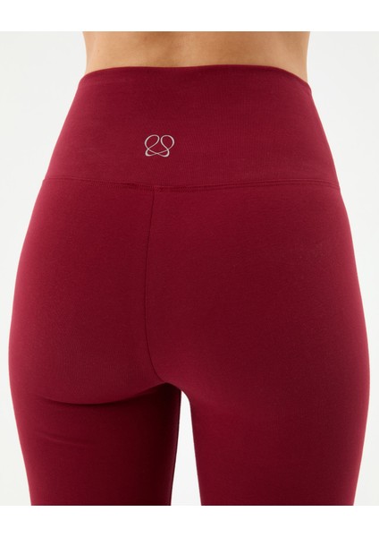 Kadın Bordo Koyu Kırmızı Flare Tayt - Yüksek Bel, Dize Kadar Oturan İspanyol Paça Tayt, Spor ve Günlük Kullanım indirimleri