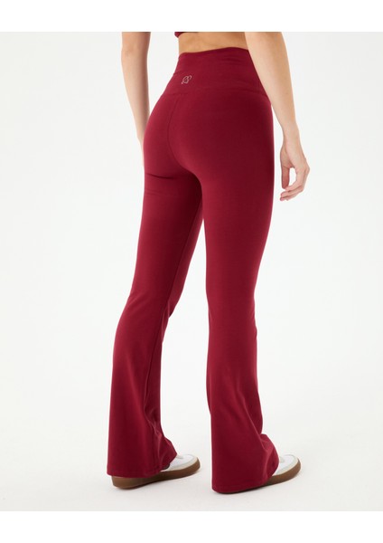 Kadın Bordo Koyu Kırmızı Flare Tayt - Yüksek Bel, Dize Kadar Oturan İspanyol Paça Tayt, Spor ve Günlük Kullanım