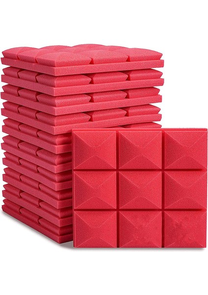 12PCS Akustik Köpük Paneller Ses Geçirmez Köpük Duvar Panelleri Stüdyo Ses Geçirmez Köpük Ses Yalıtımı Duvarı Ktv Oda-Kırmızı (Yurt Dışından)