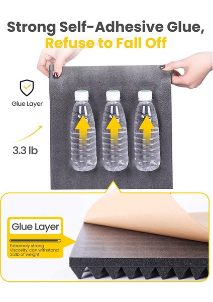 12 Paket Kendinden Yapışkan Ses Geçirmez Köpük Panelleri 2X12X12 Inç Piramit Tasarım Akustik Köpük, Ev Stüdyosu, Siyah + Gri (Yurt Dışından) modelleri