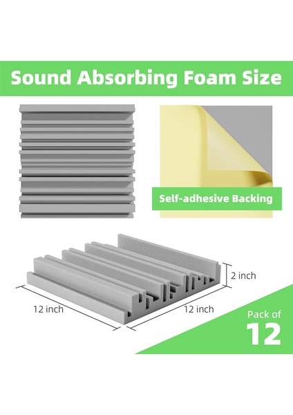 12 Paket Kendinden Yapışkan Ses Geçirmez Köpük Paneller, 12 x 12 x 2 Inç Akustik Köpük, Duvar, Ev, Stüdyo Için (Yurt Dışından) fiyatları