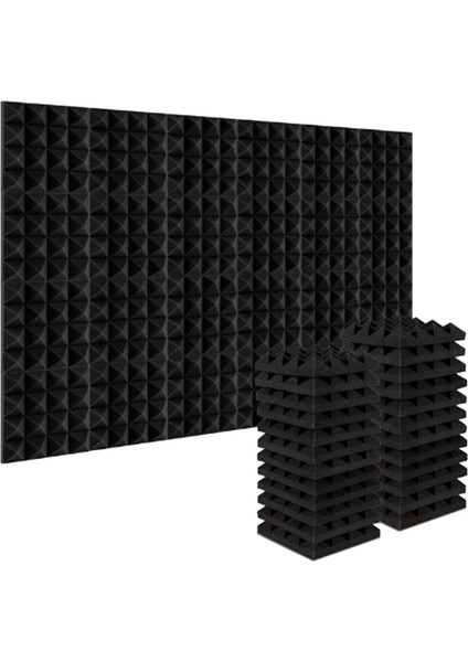 24PCS 25X25X5CM Studio Akustik Ses Geçirmez Köpük Piramit Yalıtım Ses Emme Panelleri Siyah (Yurt Dışından)