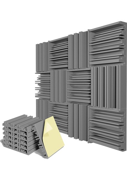 6 Pcs Kendinden Yapışkan Akustik Köpük Paneller, 12 x 12 x 2 Inç Ses Emici Köpük, Stüdyo Ses Geçirmez Köpük Gri (Yurt Dışından)
