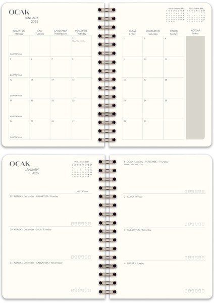 2026 Yılı A5 Keten Ajanda Spiralli 15X21 cm - 12 Aylık Bordo fırsatları