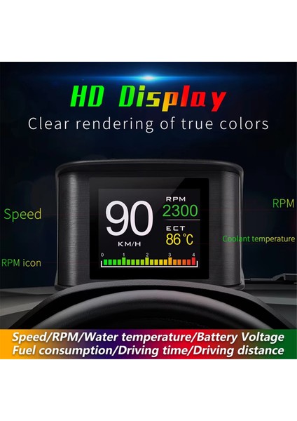 P10 Araba Hud Head Up Display Obd Akıllı Dijital Ölçer Araba Hız Gökimi Sıcaklığı Rpm Kilometre Özel Aşırı Hız Alarmı (Yurt Dışından) fırsatları