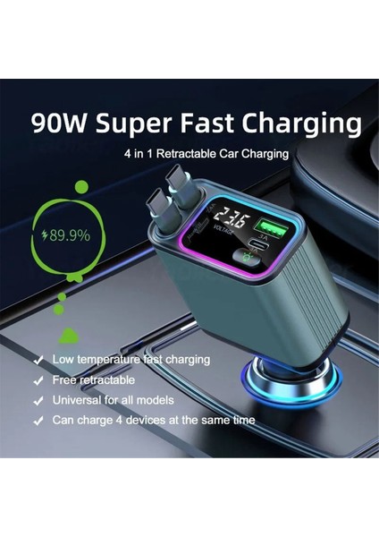 Araba Şarj Cihazı 90W 4 1 Hızlı Şarjlı Araba Telefon Şarj Cihazı Retractable Kablo USB Tip C Bağlantı Noktası Araba Şarj Cihazı Adaptörü (Yurt Dışından) fiyatları