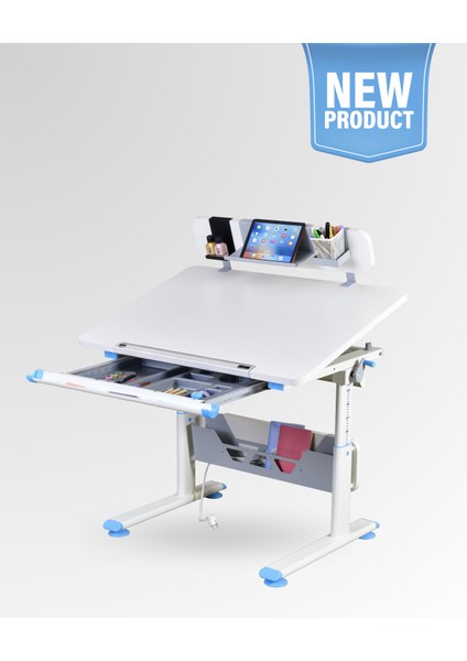 Mini Standart Çekmeceli Çalışma Masası, Yükseklik Ayarlı Çalışma Masası, Kız-Erkek Çocuk Ekru Ders Çalışma Masası