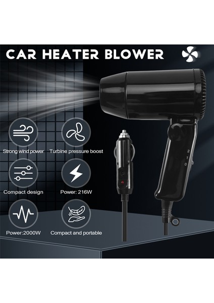 Araç Saç Fare Kurutucu Isı DC12V 216W Taşınabilir Katlanabilir Blower Seyahat Için Sıcak Rüzgar Kolay Depolama Tutamak Çıkarma Araç Pencere (Yurt Dışından) fırsatları