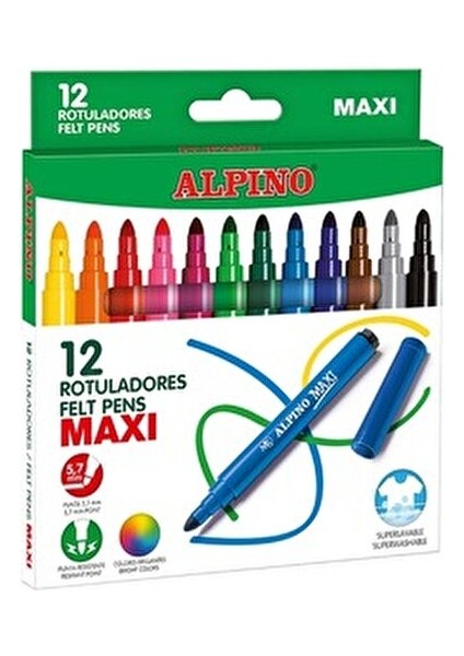 Maxi 12'li Keçeli Kalem Seti Canlı Renkler ile 12 Parça Yıkanabilir Mürekkep fiyatları