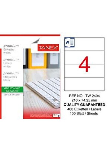 TW-2404 210x74,25 mm Laser Etiket 100 Adet Pratik Kullanım için Uygun modelleri