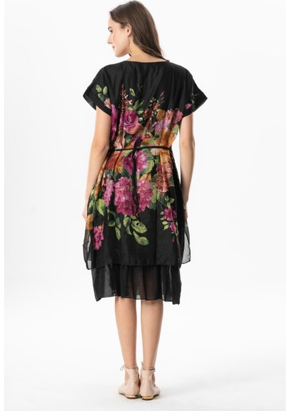 Kısa Kol Vual Defne Midi Boy Yazlık Otantik Elbise Bordo Siyah Pötikare 6190 fiyatları