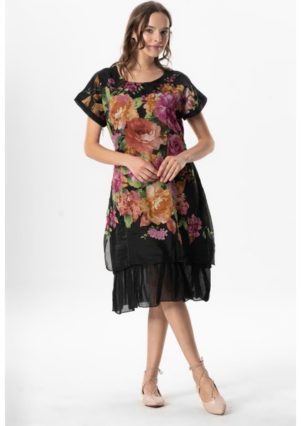 Kısa Kol Vual Defne Midi Boy Yazlık Otantik Elbise Bordo Siyah Pötikare 6190 indirimleri