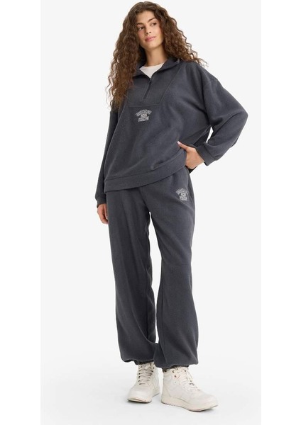 Standart Fit Beli Bağcıklı Lastikli Paça Cepli Baskılı Uzun Boy Polar Eşofman Altı fiyatları