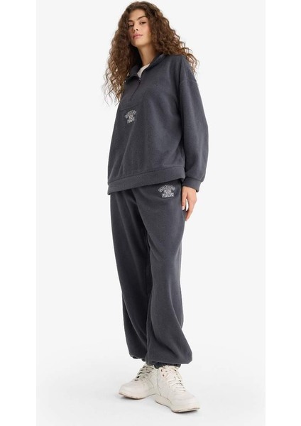 Standart Fit Beli Bağcıklı Lastikli Paça Cepli Baskılı Uzun Boy Polar Eşofman Altı modelleri