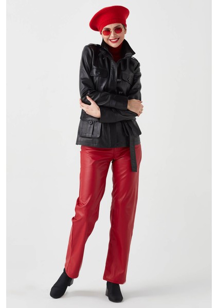 Nena Hakiki Deri Kadın Trençkot Siyah