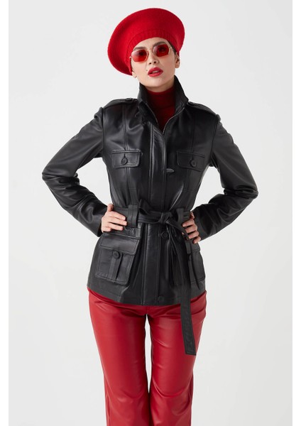 Nena Hakiki Deri Kadın Trençkot Siyah modelleri