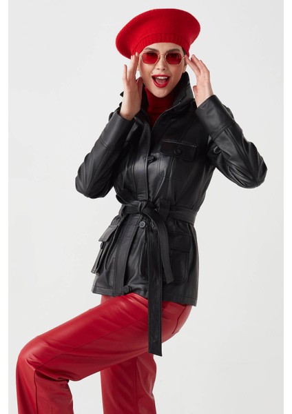 Nena Hakiki Deri Kadın Trençkot Siyah fırsatları