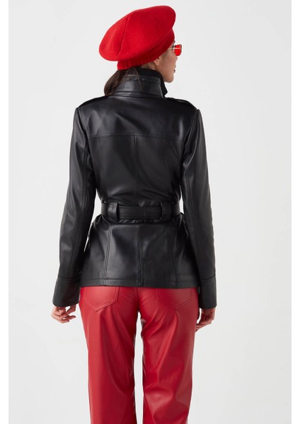 Nena Hakiki Deri Kadın Trençkot Siyah