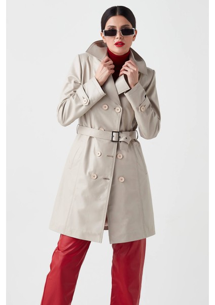 Juliet Hakiki Deri Kadın Trenckot Bej fırsatları