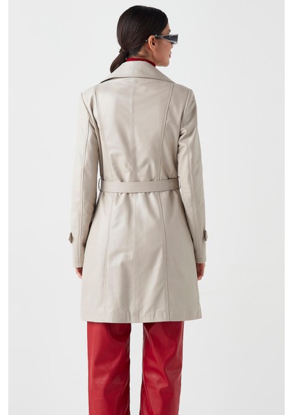 Juliet Hakiki Deri Kadın Trenckot Bej