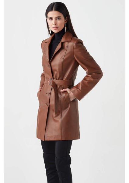 Sensilo Kemerli Hakiki Deri Kadın Trenckot Taba fiyatları