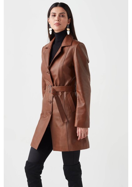 Sensilo Kemerli Hakiki Deri Kadın Trenckot Taba indirimleri