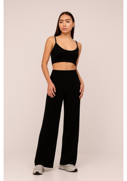 Kemer Torbalı Fitilli Triko Pantolon