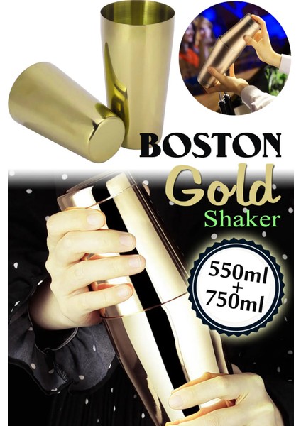 Boston Shaker Kokteyl Karıştırıcı 550ML-750ML Çift Hazneli Gold Shaker RA902