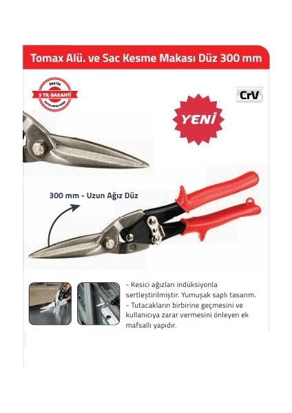 Alüminyum ve Sac Kesme Makası Düz 300 mm