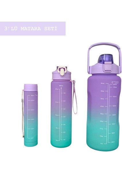 Mor, 3’lü Set - Sticker’lı Pipetli Matara Seti - 2000ML,900ML,300ML fiyatları