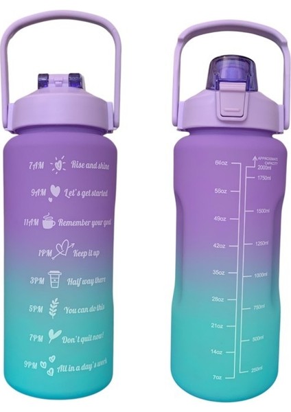 Mor, 3’lü Set - Sticker’lı Pipetli Matara Seti - 2000ML,900ML,300ML modelleri