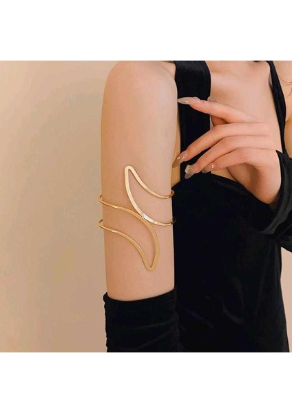 Pirinç Soyut Alev Desenli Gold Renk Kadın Pazu Bileklik - Lisinya fırsatları