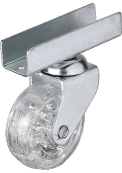 327 - 50X20 mm Şeffaf Makaralı Uzun U Tablalı Teker 4 Adet