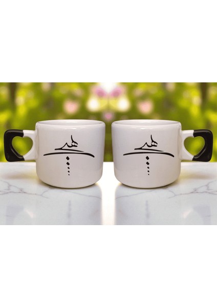 2 Li Kişiselleştirilebilir Hiç Sembolü Baskılı Kalp Kulplu El Yapımı Mug Kupa Çay Cappuccino Fincanı modelleri